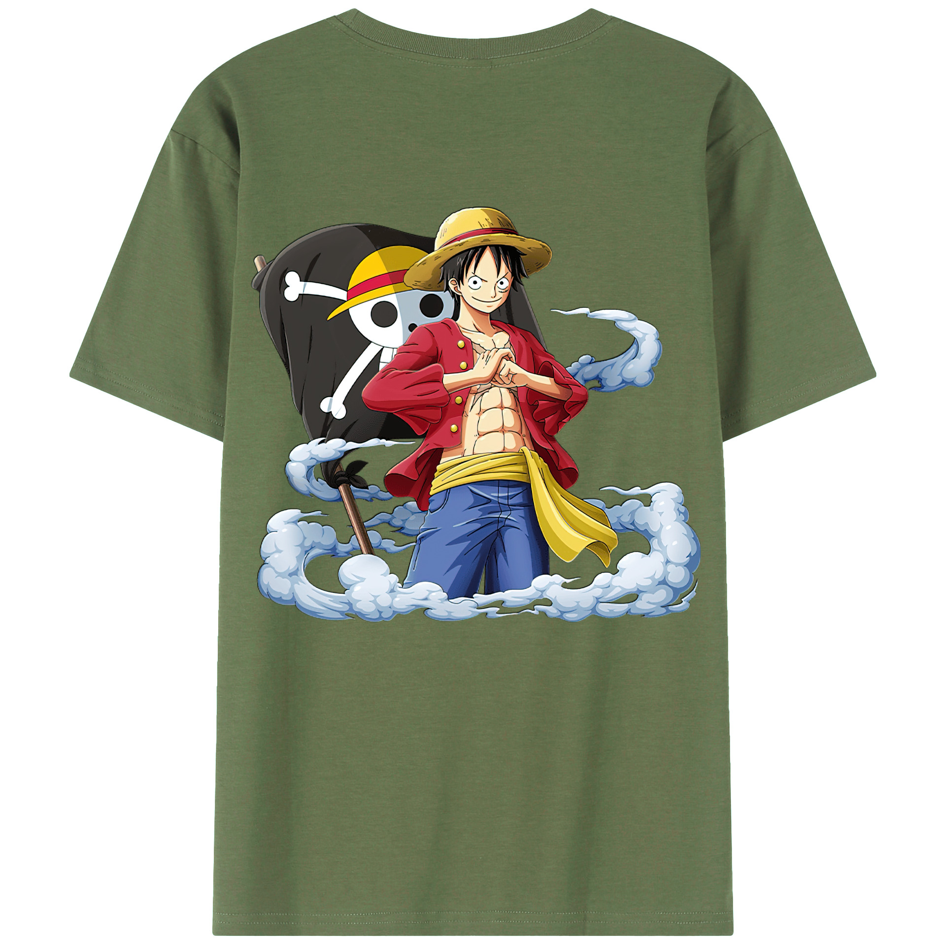 ワンピース モンキー・D・ルフィ ONE PIECE Monkey D. Luffy 綿100％ メンズ半袖Tシャツ（バックプリント） 通気性